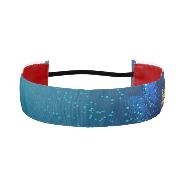 Golden Butterflies on a Blue Background Athletic Headband (Front)