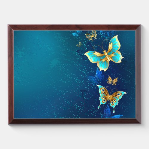 Golden Butterflies on a Blue Background Award Plaque