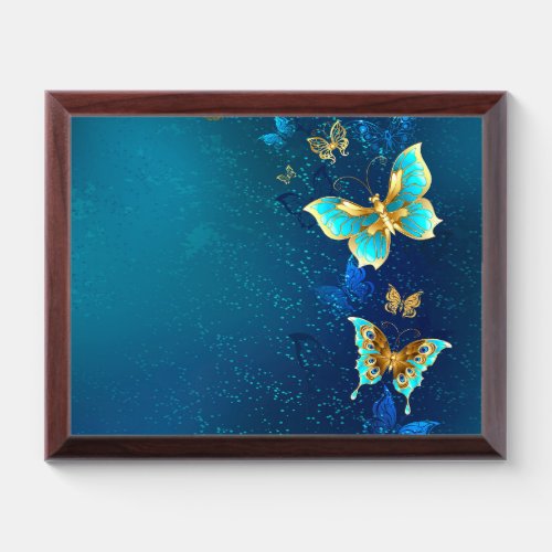 Golden Butterflies on a Blue Background Award Plaque