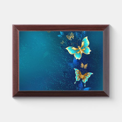 Golden Butterflies on a Blue Background Award Plaque