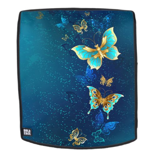 Golden Butterflies on a Blue Background Backpack