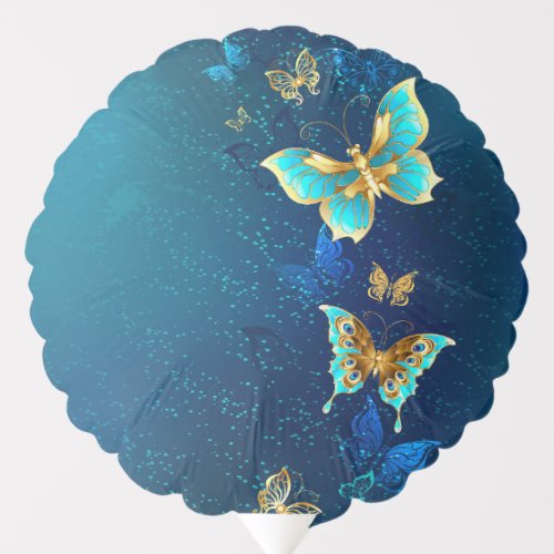 Golden Butterflies on a Blue Background Balloon