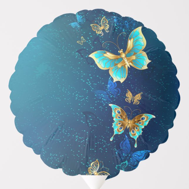 Golden Butterflies on a Blue Background Balloon (Front)