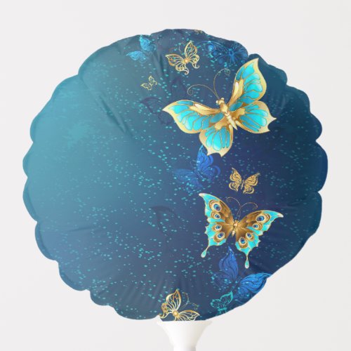 Golden Butterflies on a Blue Background Balloon