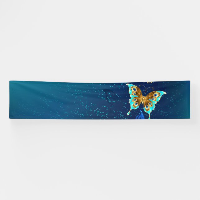 Golden Butterflies on a Blue Background Banner (Horizontal)