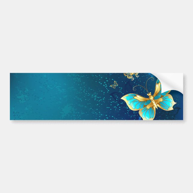 Golden Butterflies on a Blue Background Bumper Sticker (Front)