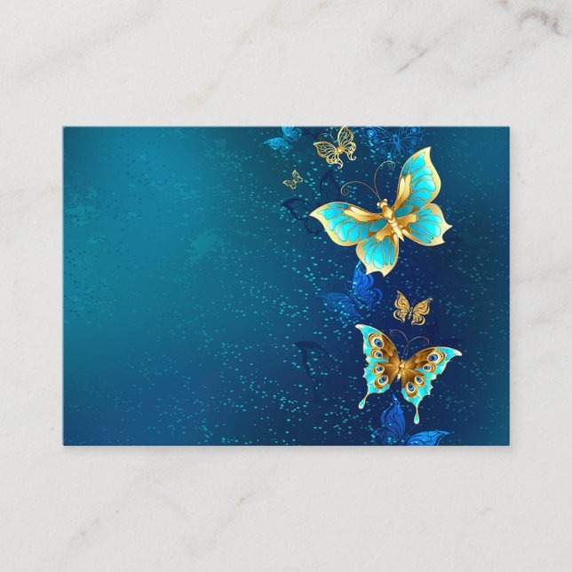 Golden Butterflies on a Blue Background Business Card (Front)