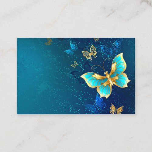 Golden Butterflies on a Blue Background Business Card