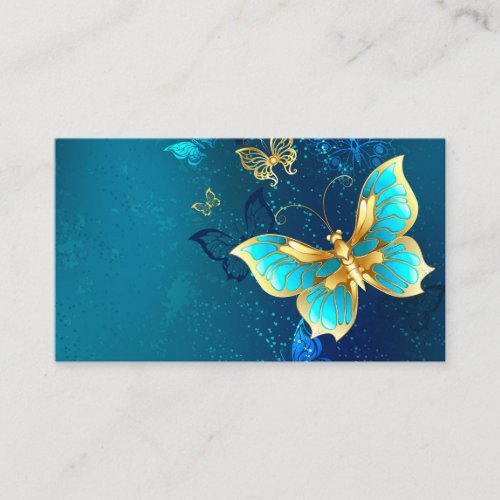 Golden Butterflies on a Blue Background Business Card