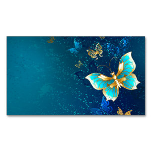 Golden Butterflies on a Blue Background Business Card Magnet