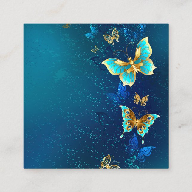 Golden Butterflies on a Blue Background Calling Card (Front)