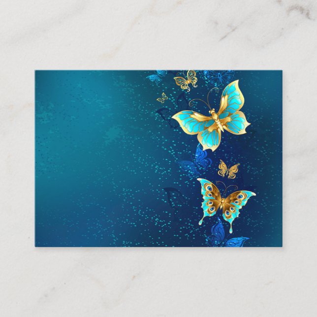 Golden Butterflies on a Blue Background Calling Card (Front)