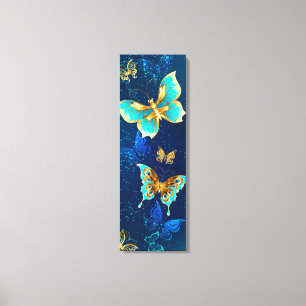 Golden Butterflies on a Blue Background Canvas Print