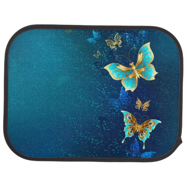 Golden Butterflies on a Blue Background Car Floor Mat (Rear)