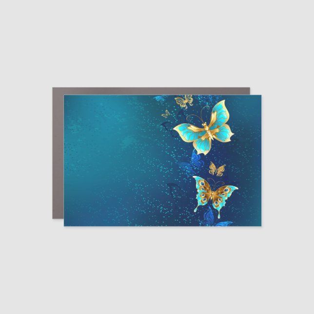 Golden Butterflies on a Blue Background Car Magnet (Front)