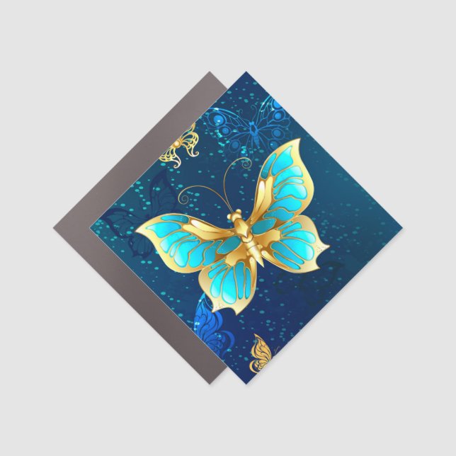 Golden Butterflies on a Blue Background Car Magnet (Front)
