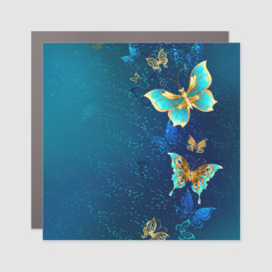Golden Butterflies on a Blue Background Car Magnet