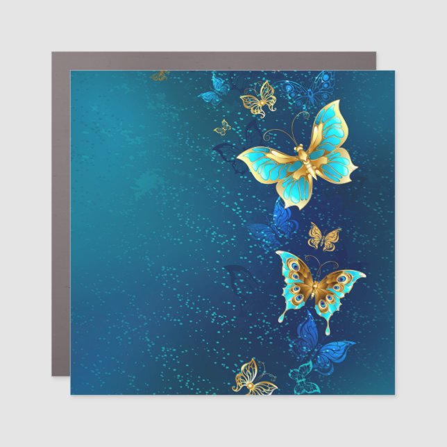 Golden Butterflies on a Blue Background Car Magnet (Front)