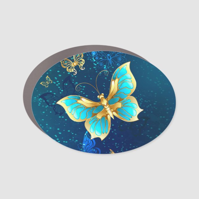 Golden Butterflies on a Blue Background Car Magnet (Front)