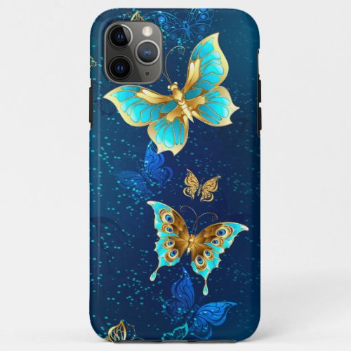 Golden Butterflies on a Blue Background iPhone 11 Pro Max Case