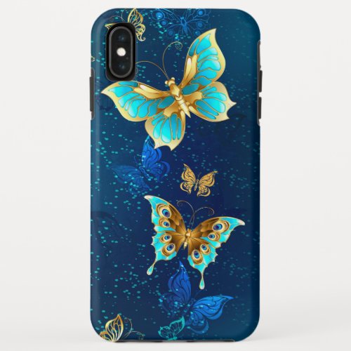 Golden Butterflies on a Blue Background iPhone XS Max Case