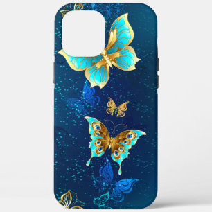 Golden Butterflies on a Blue Background iPhone 12 Pro Max Case