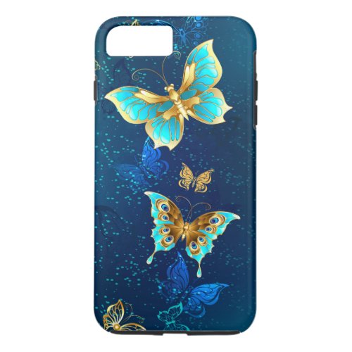 Golden Butterflies on a Blue Background iPhone 8 Plus7 Plus Case