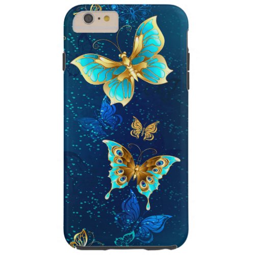 Golden Butterflies on a Blue Background Tough iPhone 6 Plus Case