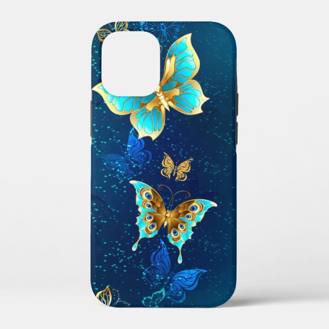 Golden Butterflies on a Blue Background Case-Mate iPhone Case (Back)