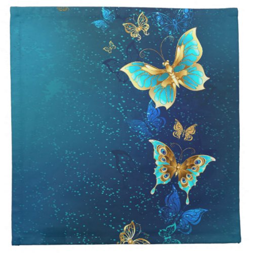 Golden Butterflies on a Blue Background Cloth Napkin