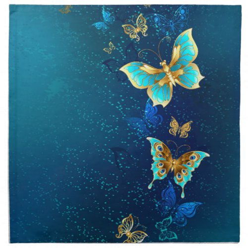 Golden Butterflies on a Blue Background Cloth Napkin