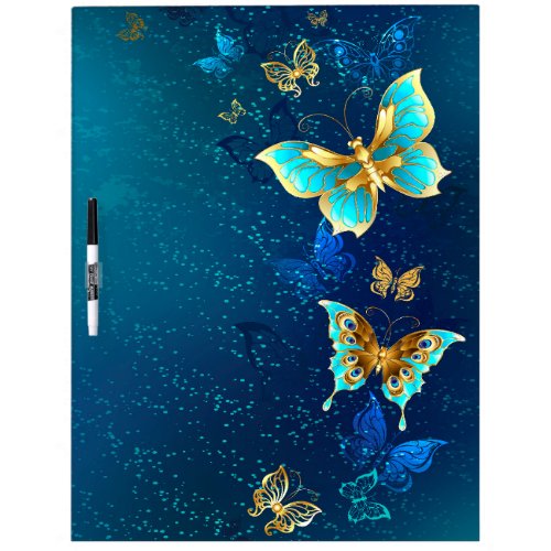 Golden Butterflies on a Blue Background Dry Erase Board