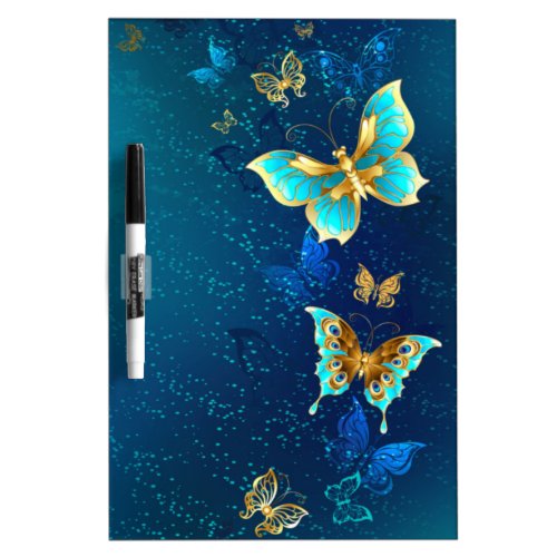 Golden Butterflies on a Blue Background Dry Erase Board