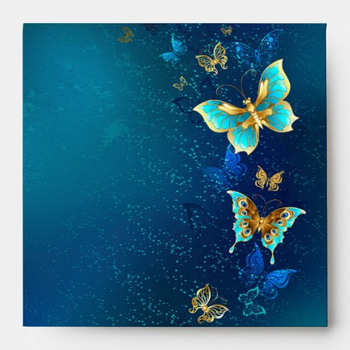 Golden Butterflies on a Blue Background Envelope