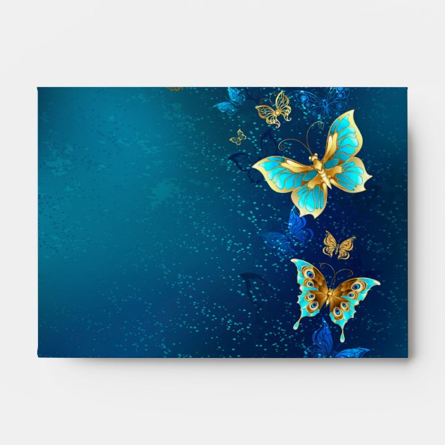 Golden Butterflies on a Blue Background Envelope (Front)