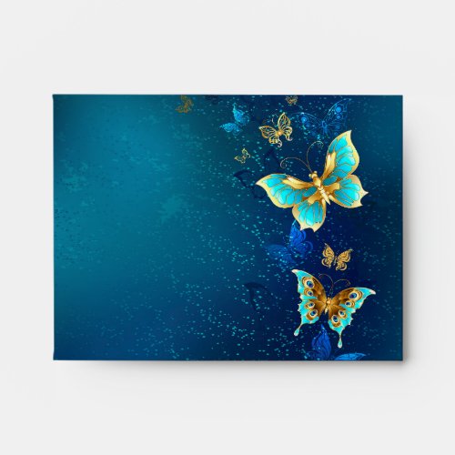 Golden Butterflies on a Blue Background Envelope