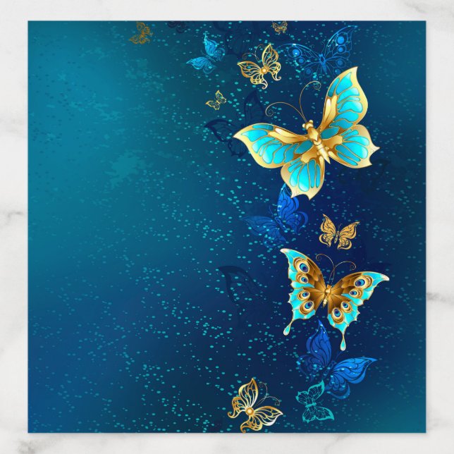 Golden Butterflies on a Blue Background Envelope Liner (Design)
