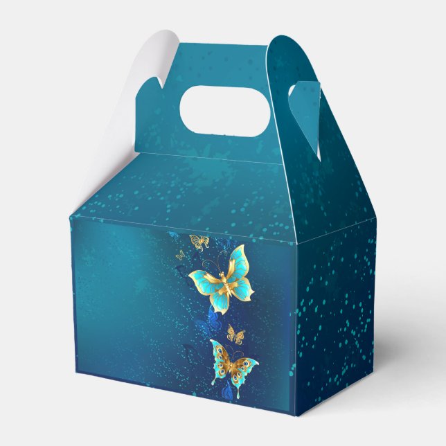 Golden Butterflies on a Blue Background Favor Boxes (Front Side)
