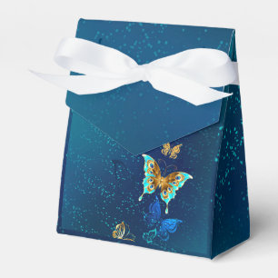Golden Butterflies on a Blue Background Favor Boxes