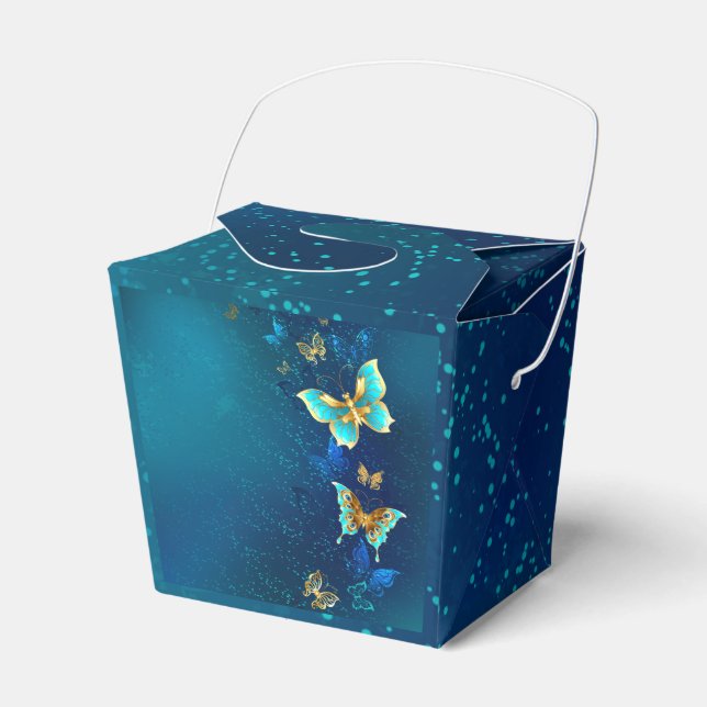 Golden Butterflies on a Blue Background Favor Boxes (Front Side)