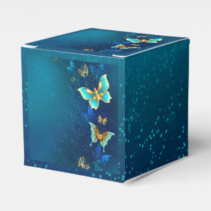 Golden Butterflies on a Blue Background Favor Boxes