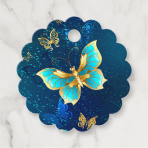Golden Butterflies on a Blue Background Favor Tags