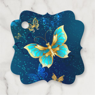 Golden Butterflies on a Blue Background Favor Tags