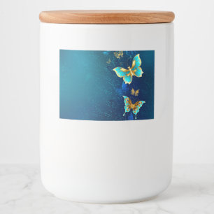Golden Butterflies on a Blue Background Food Label