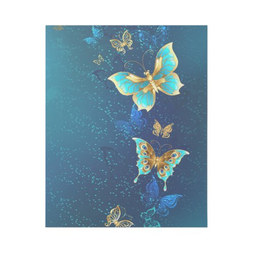 Golden Butterflies on a Blue Background Gallery Wrap