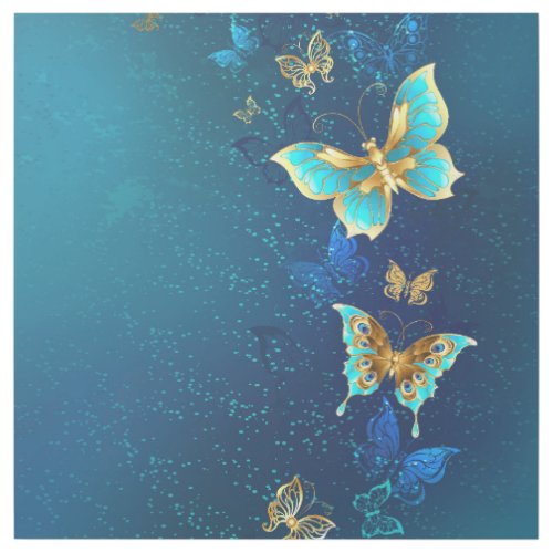 Golden Butterflies on a Blue Background Gallery Wrap