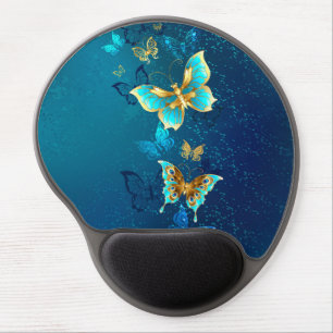 Golden Butterflies on a Blue Background Gel Mouse Pad
