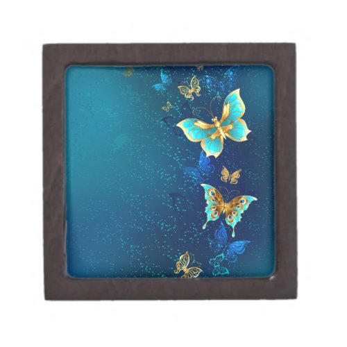 Golden Butterflies on a Blue Background Gift Box