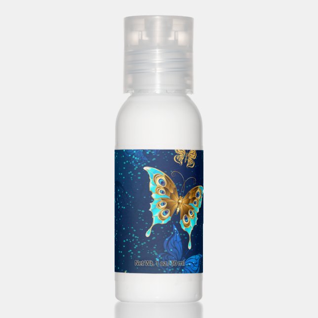 Golden Butterflies on a Blue Background Hand Lotion (Front)