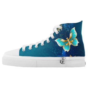 Golden Butterflies On A Blue Background High-top Sneakers by Blackmoon9 at Zazzle